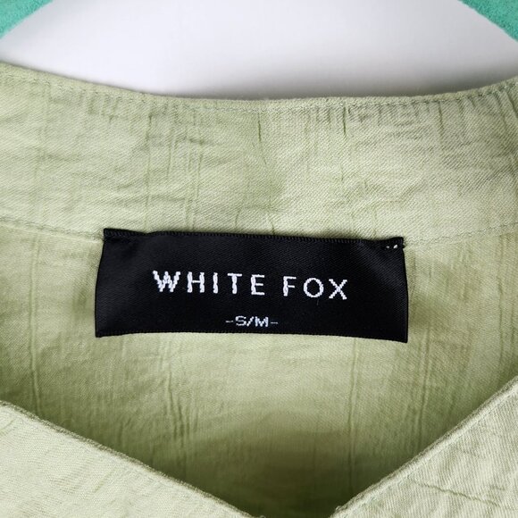 White Fox Oversized Crinkled Button Up Blouse Shirt Light Green sz S/M - Picture 6 of 8
